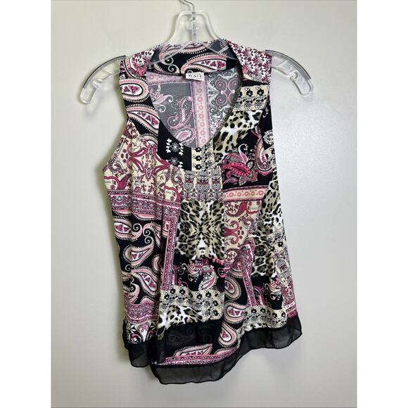 Vintage Keren Hart Tank Top Women's M Paisley Cheetah Pink Y2K Round Neck - Picture 1 of 7